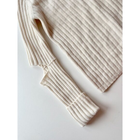 HELMUT LANG Re-Edition Ivory 100% Wool Ribbed Knit Cut-Out Elbow Sweater, Size M - Picture 8 of 15